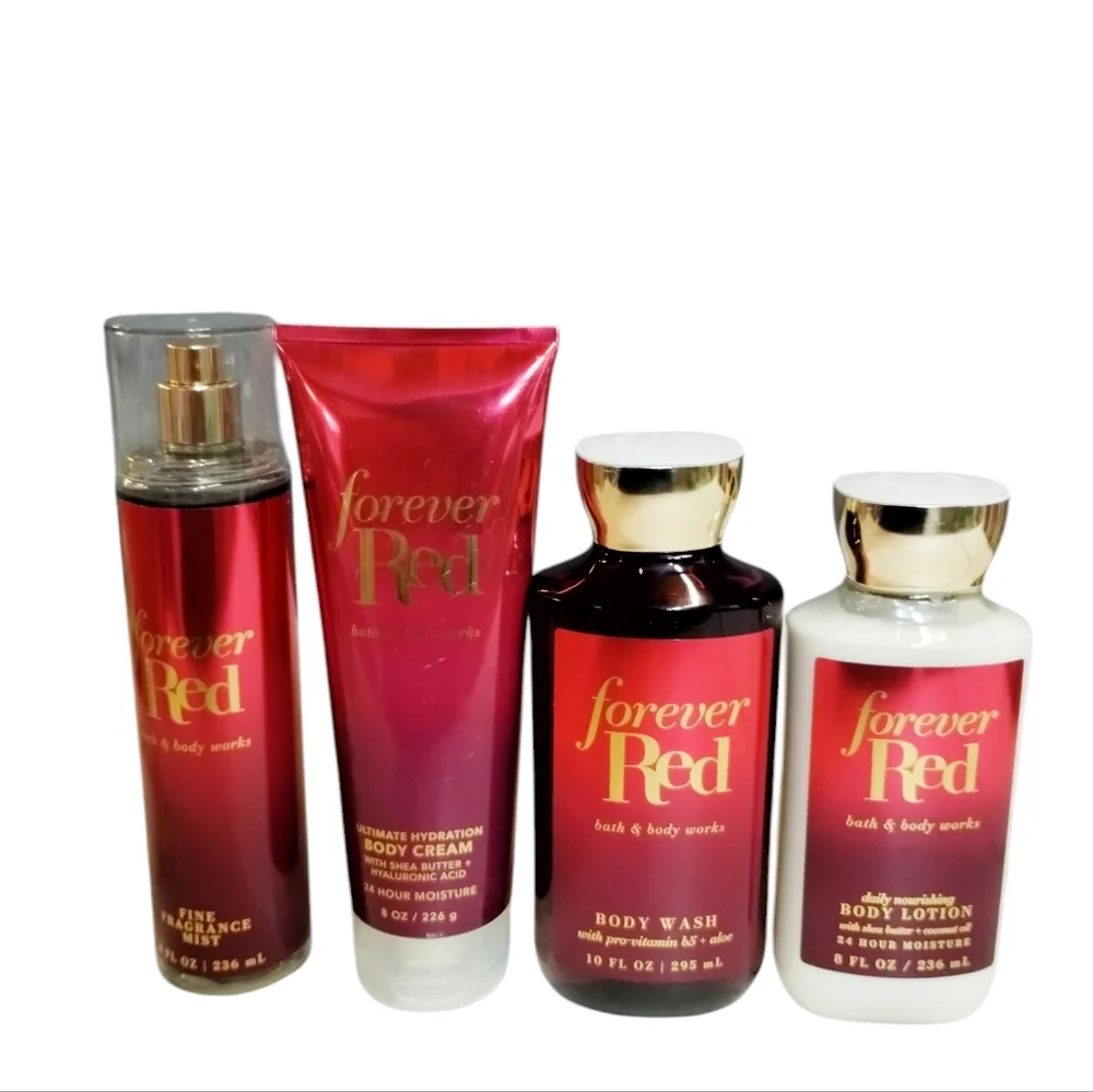 RARE Bath and Body Works DISCONTINUED 4pcs FOREVER RED Mist, Gel, Cream & Lotion